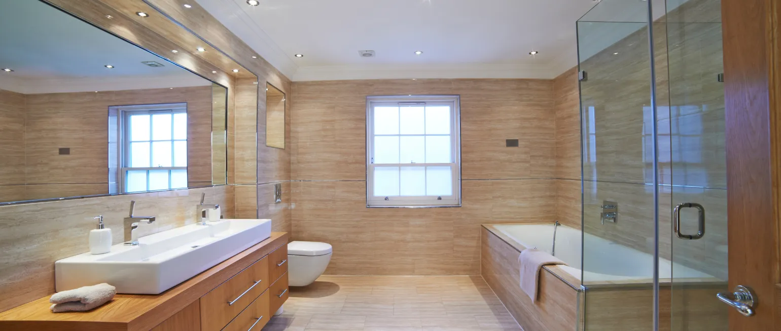 Luxury bathroom remodeling project in Los Angeles with walk-in shower and tub