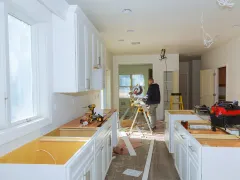 Kitchen remodeling services in Los Angeles featuring cabinet installation, workspace renovation, and modern kitchen upgrade