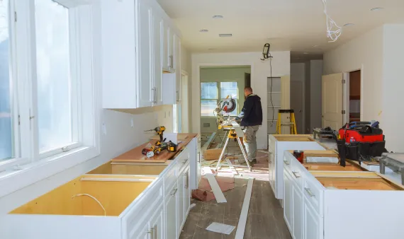 Kitchen remodeling in Los Angeles with cabinet installation and modern layout upgrade in progress